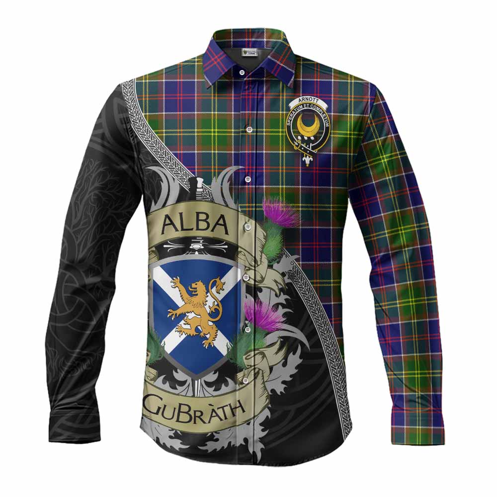 Arnott Tartan Family Crest Long Sleeve Button Shirt Lion Rampant Royal Thistle Shield Celtic Inspired Men's Shirt S - Tartan Vibes Clothing