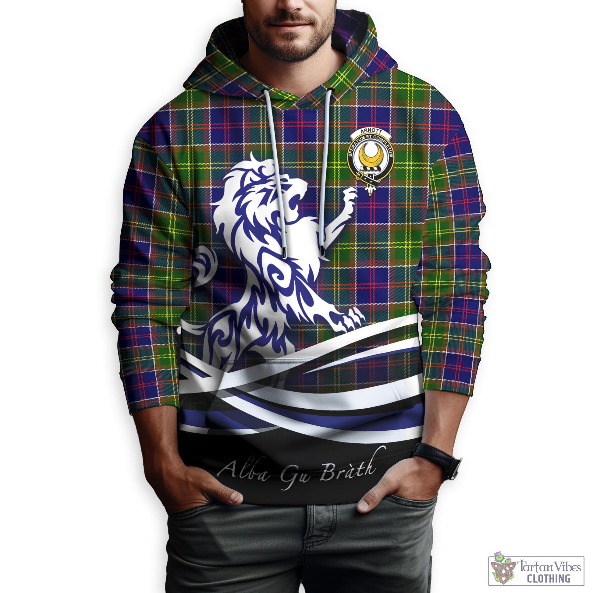 Arnott Tartan Hoodie with Alba Gu Brath Regal Lion Emblem Zip Hoodie - Tartan Vibes Clothing