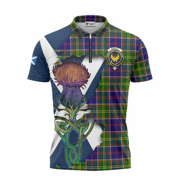 Tartan Vibes Clothing Arnott Tartan Family Crest Zipper Polo Shirt Scottish Thistle Celtic Inspired