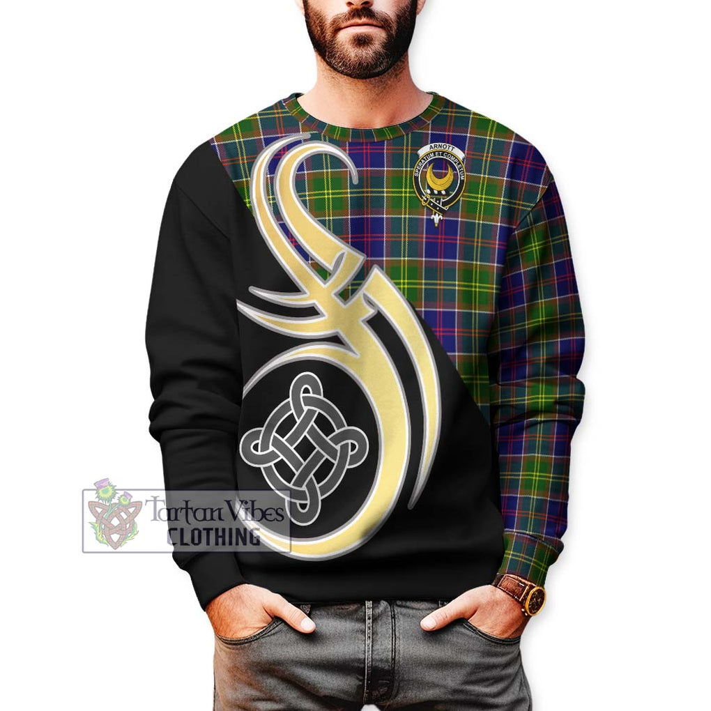 Arnott Tartan Sweatshirt with Family Crest and Celtic Symbol Style Unisex - Tartan Vibes Clothing