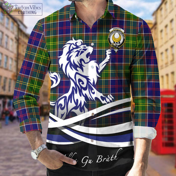 Arnott Tartan Long Sleeve Button Up Shirt with Alba Gu Brath Regal Lion Emblem Men's Shirt - Tartan Vibes Clothing