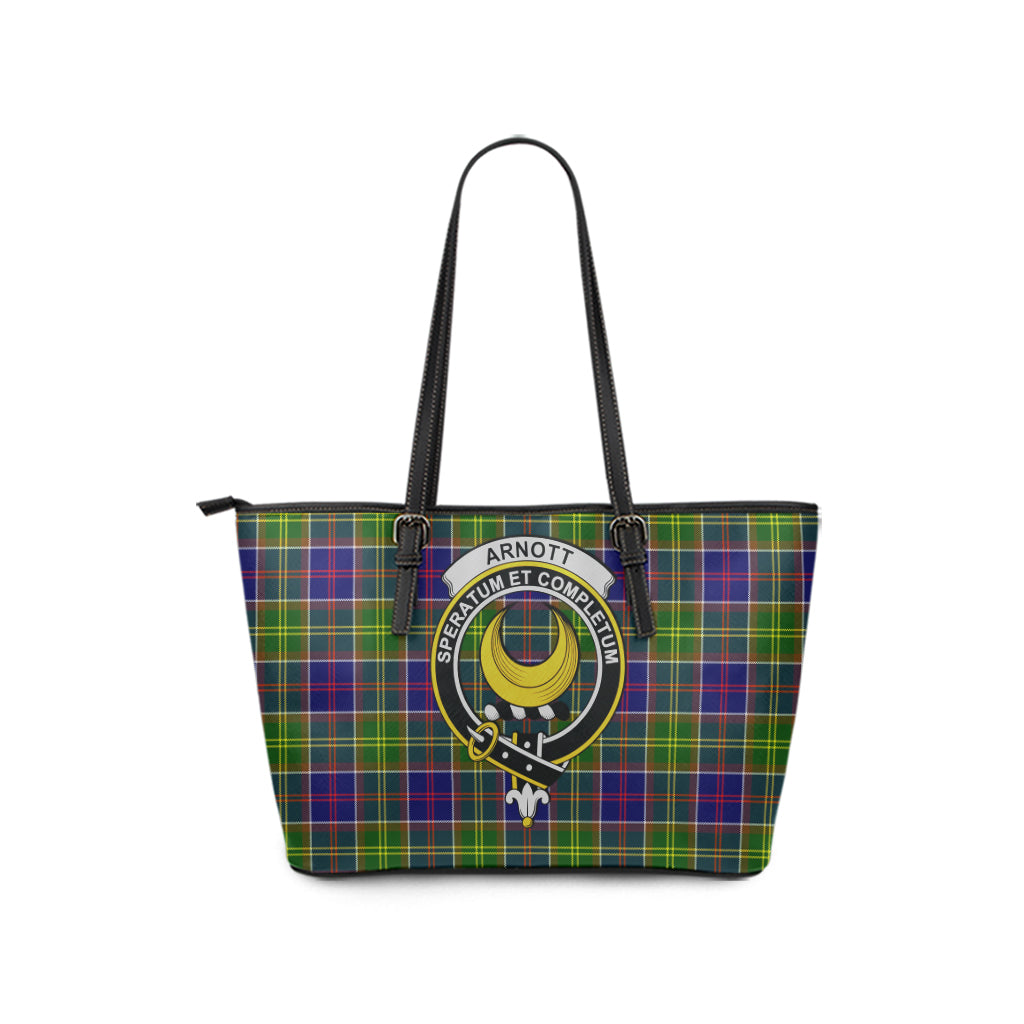 Arnott Tartan Leather Tote Bag with Family Crest - Tartan Vibes Clothing