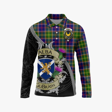 Arnott Tartan Family Crest Long Sleeve Polo Shirt Lion Rampant Royal Thistle Shield Celtic Inspired Unisex - Tartan Vibes Clothing