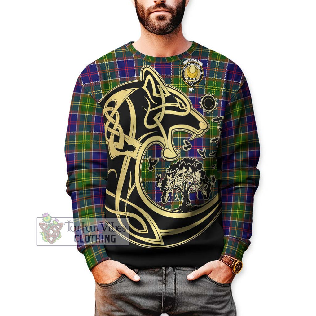Arnott Tartan Sweatshirt with Family Crest Celtic Wolf Style Unisex - Tartan Vibes Clothing