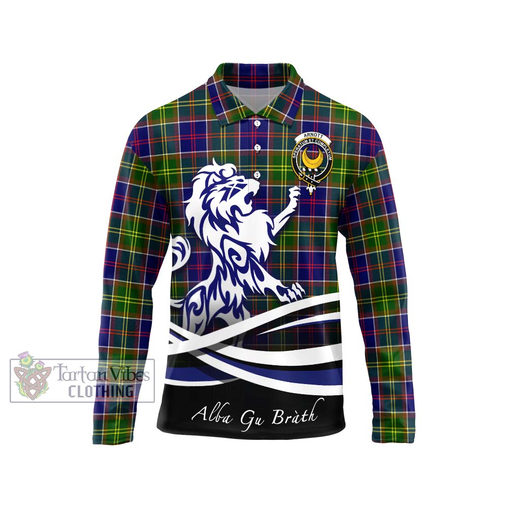 Arnott Tartan Long Sleeve Polo Shirt with Alba Gu Brath Regal Lion Emblem Unisex - Tartan Vibes Clothing