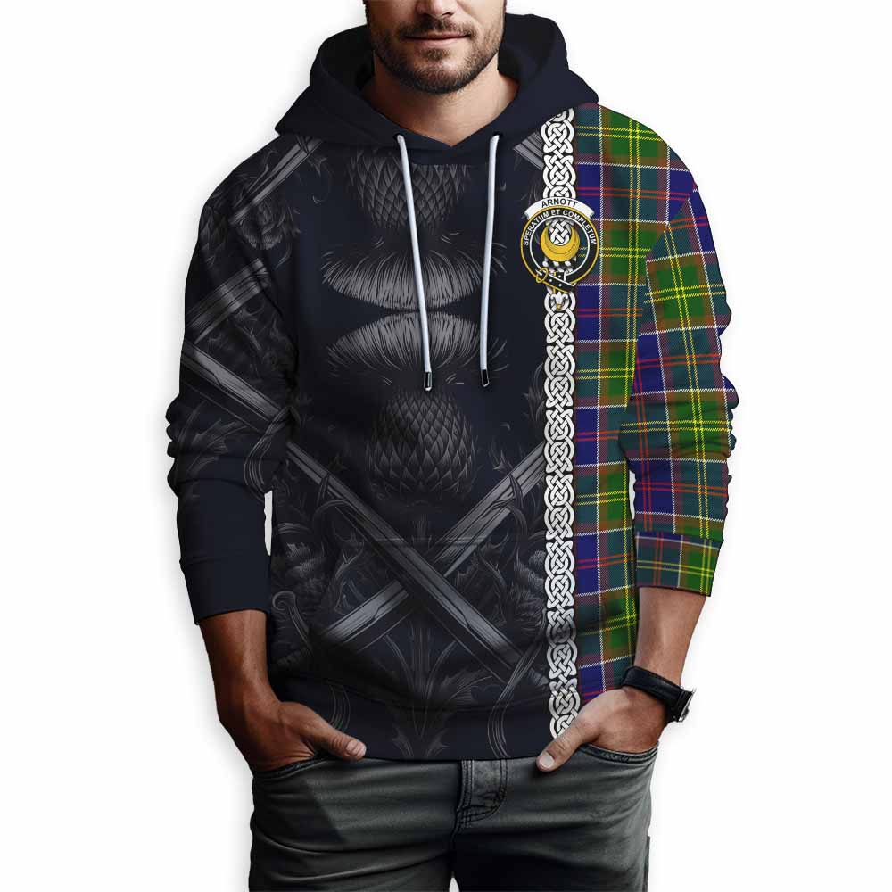 Arnott Tartan Hoodie with Family Crest Cross Sword Thistle Celtic Vibes Pullover Hoodie - Tartan Vibes Clothing