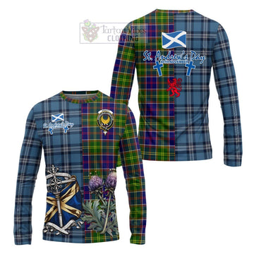 Arnott Tartan Long Sleeve T-Shirt Happy St. Andrew's Day Half Tartan Style Unisex - Tartan Vibes Clothing