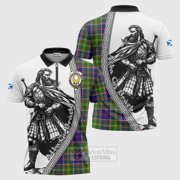 Arnott Tartan Clan Crest Zipper Polo Shirt with Highlander Warrior Celtic Style Unisex - Tartan Vibes Clothing