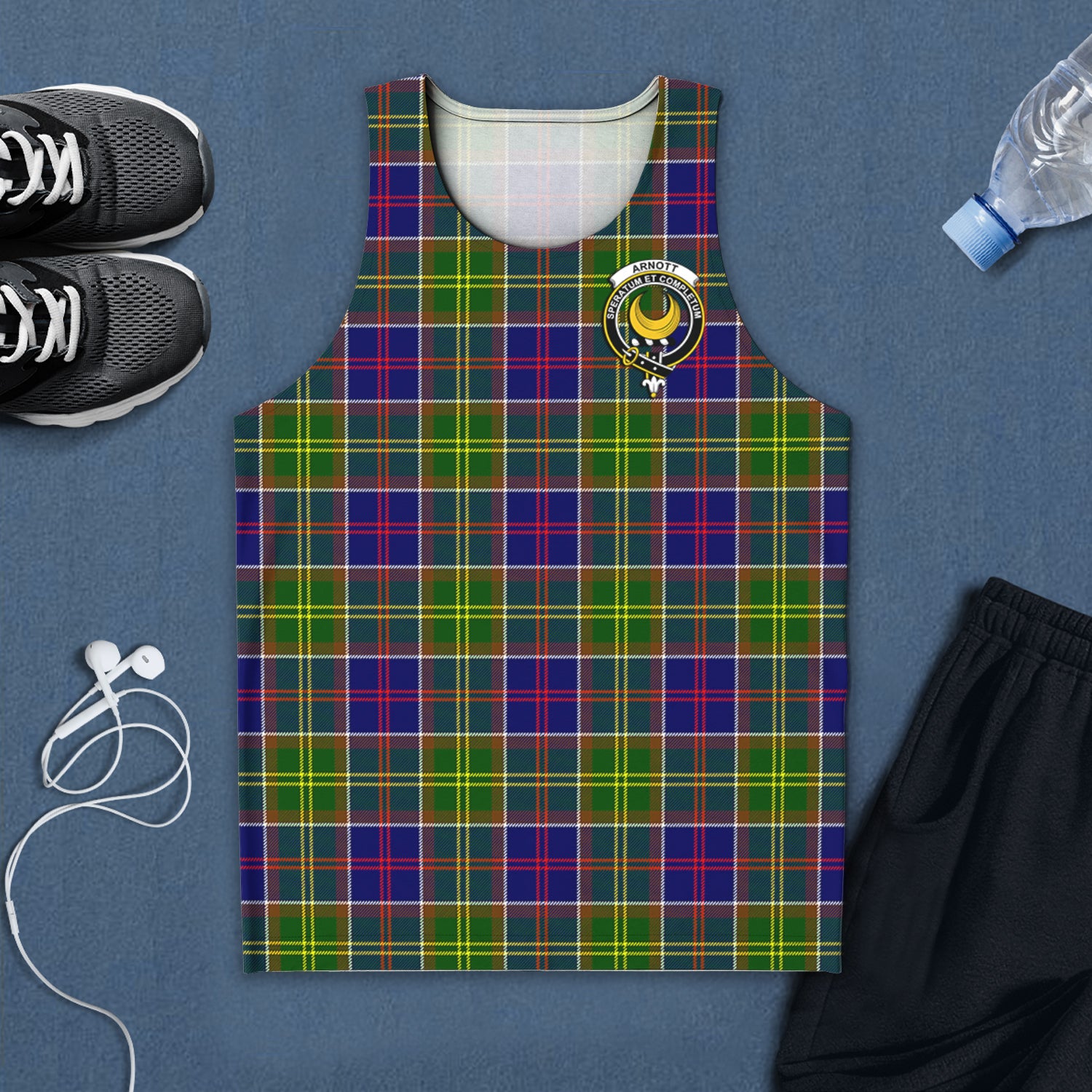Arnott Tartan Mens Tank Top with Family Crest 5XL - Tartan Vibes Clothing