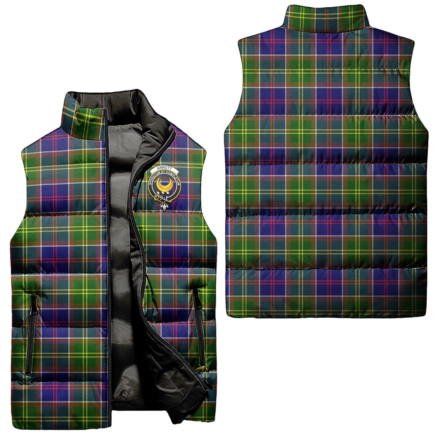 Arnott Tartan Sleeveless Puffer Jacket with Family Crest Unisex - Tartan Vibes Clothing