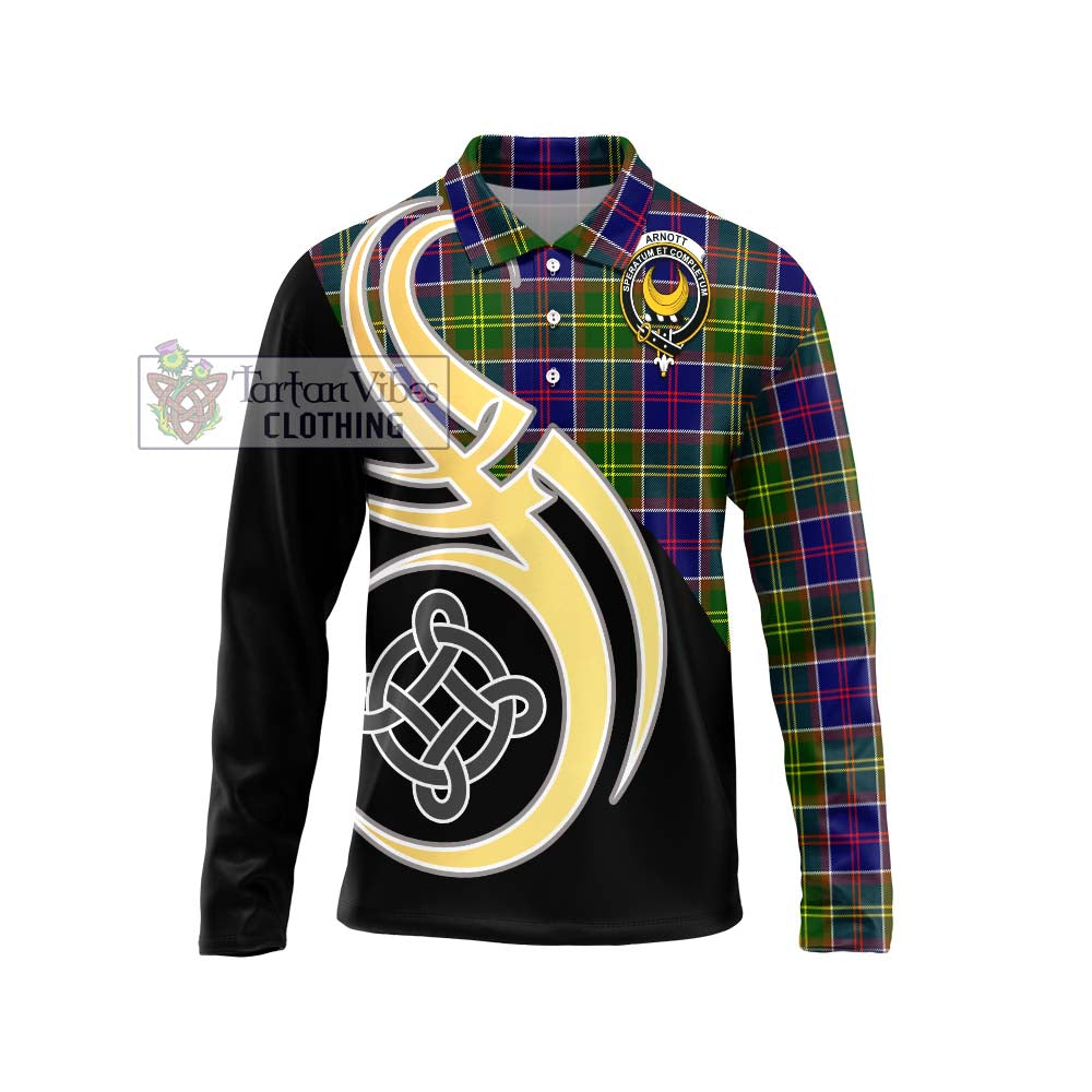 Arnott Tartan Long Sleeve Polo Shirt with Family Crest and Celtic Symbol Style Unisex - Tartan Vibes Clothing