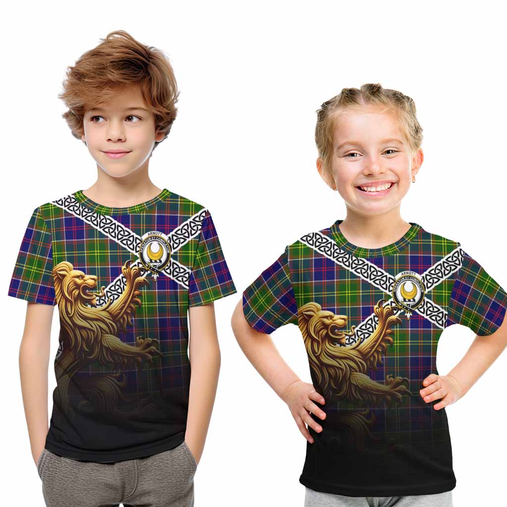 Arnott Crest Tartan Kid T-Shirt with Golden Lion Emblem Celtic Style Youth XL Size14 - Tartan Vibes Clothing