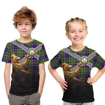 Arnott Crest Tartan Kid T-Shirt with Golden Lion Emblem Celtic Style Youth XL Size14 - Tartan Vibes Clothing