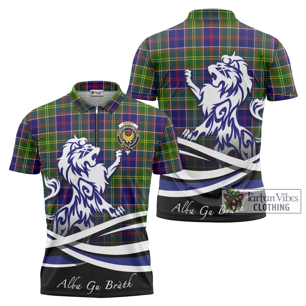 Arnott Tartan Zipper Polo Shirt with Alba Gu Brath Regal Lion Emblem Unisex - Tartan Vibes Clothing