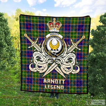 Arnott Tartan Quilt with Clan Crest and the Golden Sword of Courageous Legacy Super King Quilt 91" x 110" - Tartan Vibes Clothing