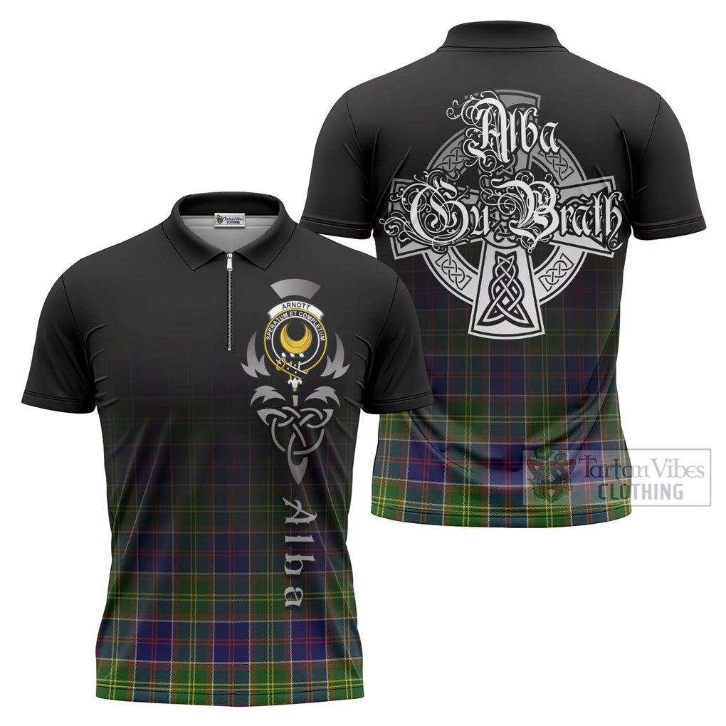 Arnott Tartan Zipper Polo Shirt Featuring Alba Gu Brath Family Crest Celtic Inspired Unisex - Tartan Vibes Clothing