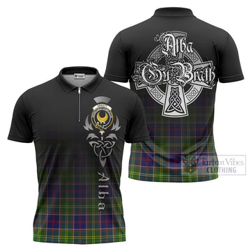 Arnott Tartan Zipper Polo Shirt Featuring Alba Gu Brath Family Crest Celtic Inspired Unisex - Tartan Vibes Clothing