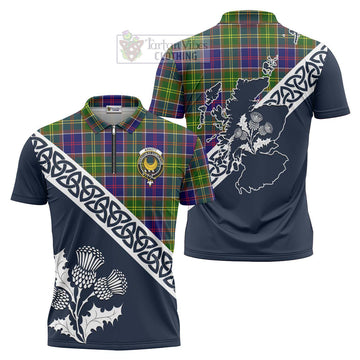 Arnott Tartan Zipper Polo Shirt Featuring Thistle and Scotland Map Unisex - Tartanvibesclothing Store
