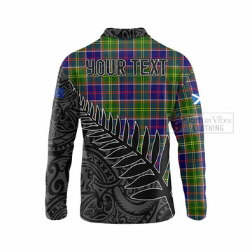 Arnott Crest Tartan Long Sleeve Polo Shirt with New Zealand Silver Fern Half Style - Tartan Vibes Clothing