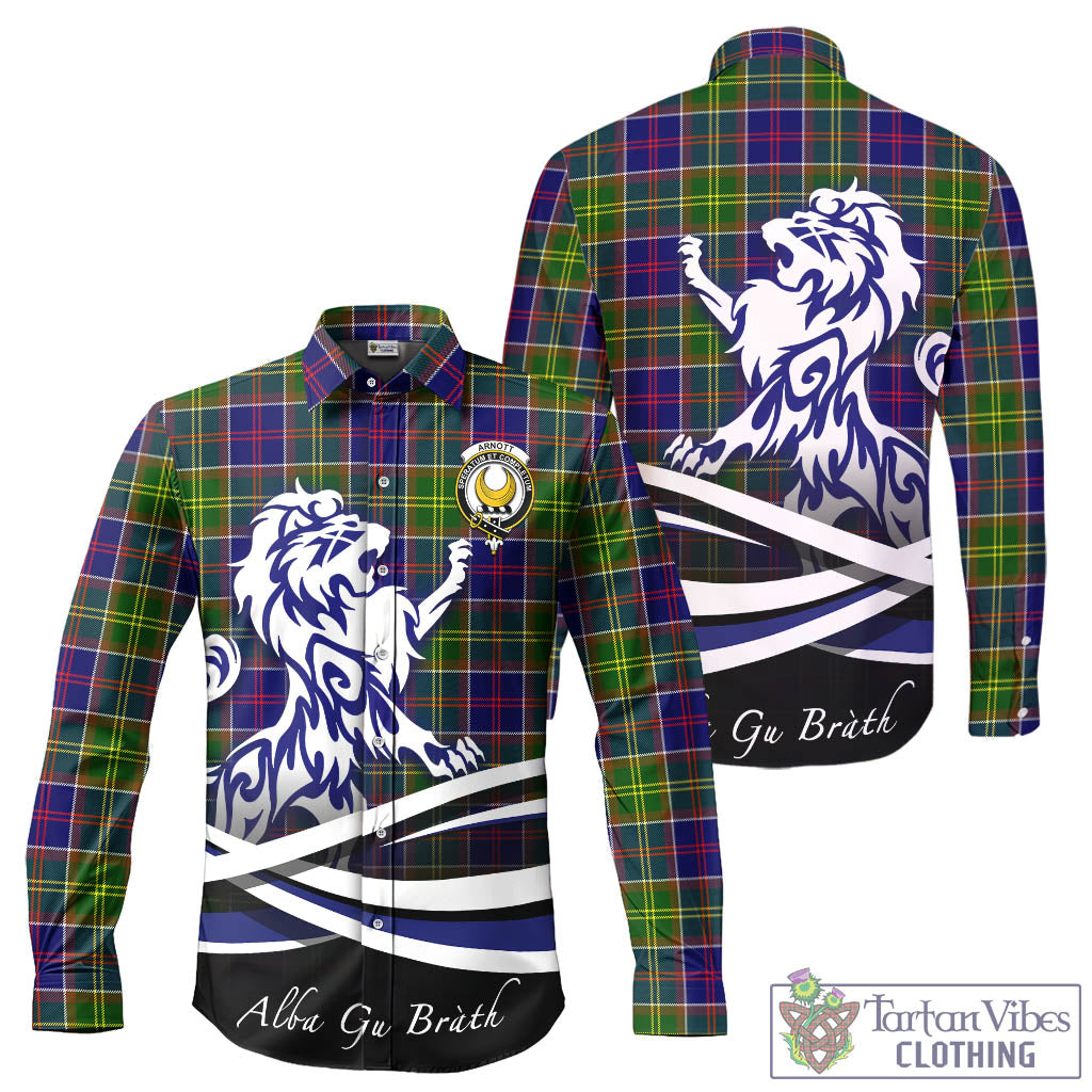 Arnott Tartan Long Sleeve Button Up Shirt with Alba Gu Brath Regal Lion Emblem - Tartan Vibes Clothing