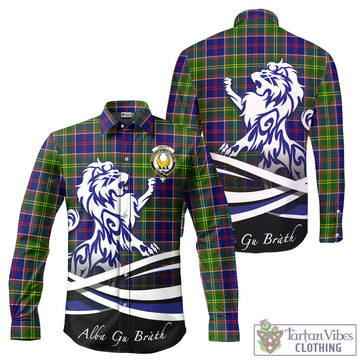 Arnott Tartan Long Sleeve Button Up Shirt with Alba Gu Brath Regal Lion Emblem - Tartan Vibes Clothing
