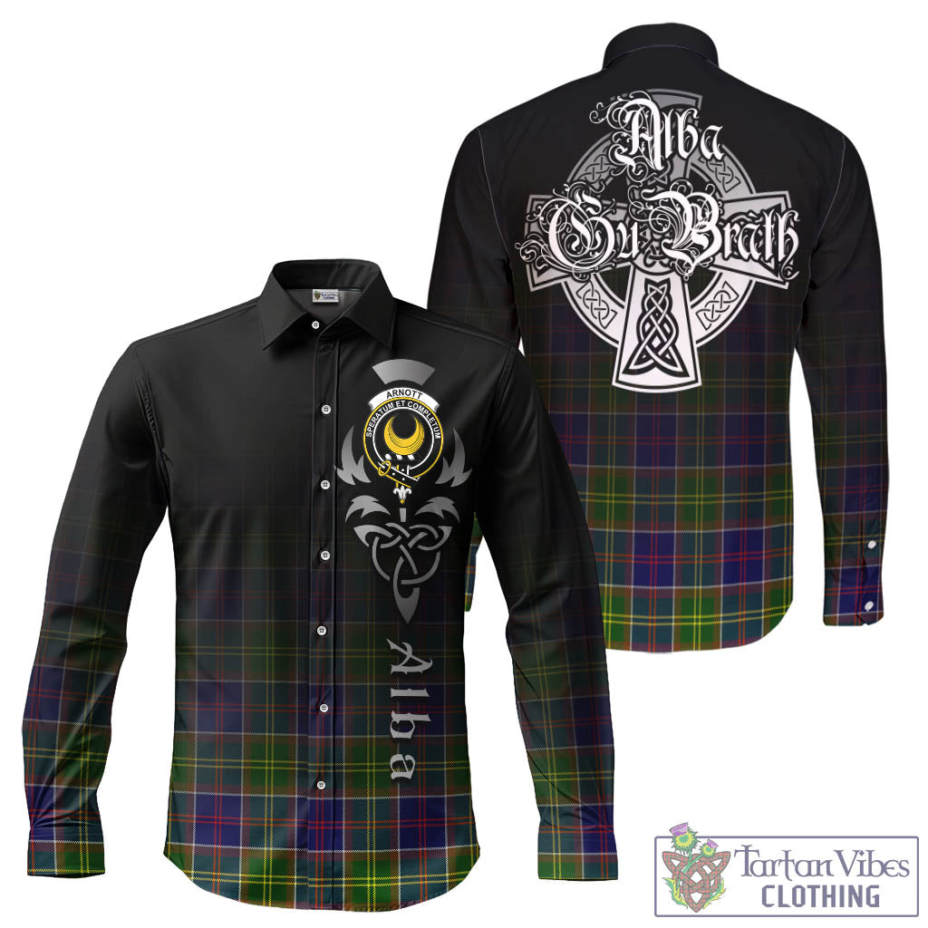 Tartan Vibes Clothing Arnott Tartan Long Sleeve Button Up Featuring Alba Gu Brath Family Crest Celtic Inspired