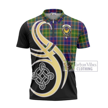 Arnott Tartan Zipper Polo Shirt with Family Crest and Celtic Symbol Style - Tartan Vibes Clothing