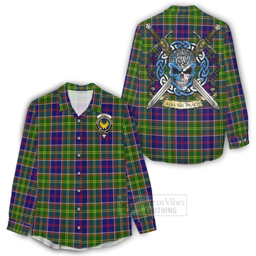 Arnott Tartan Women's Casual Shirt with Family Crest Celtic Skull Style - Tartan Vibes Clothing