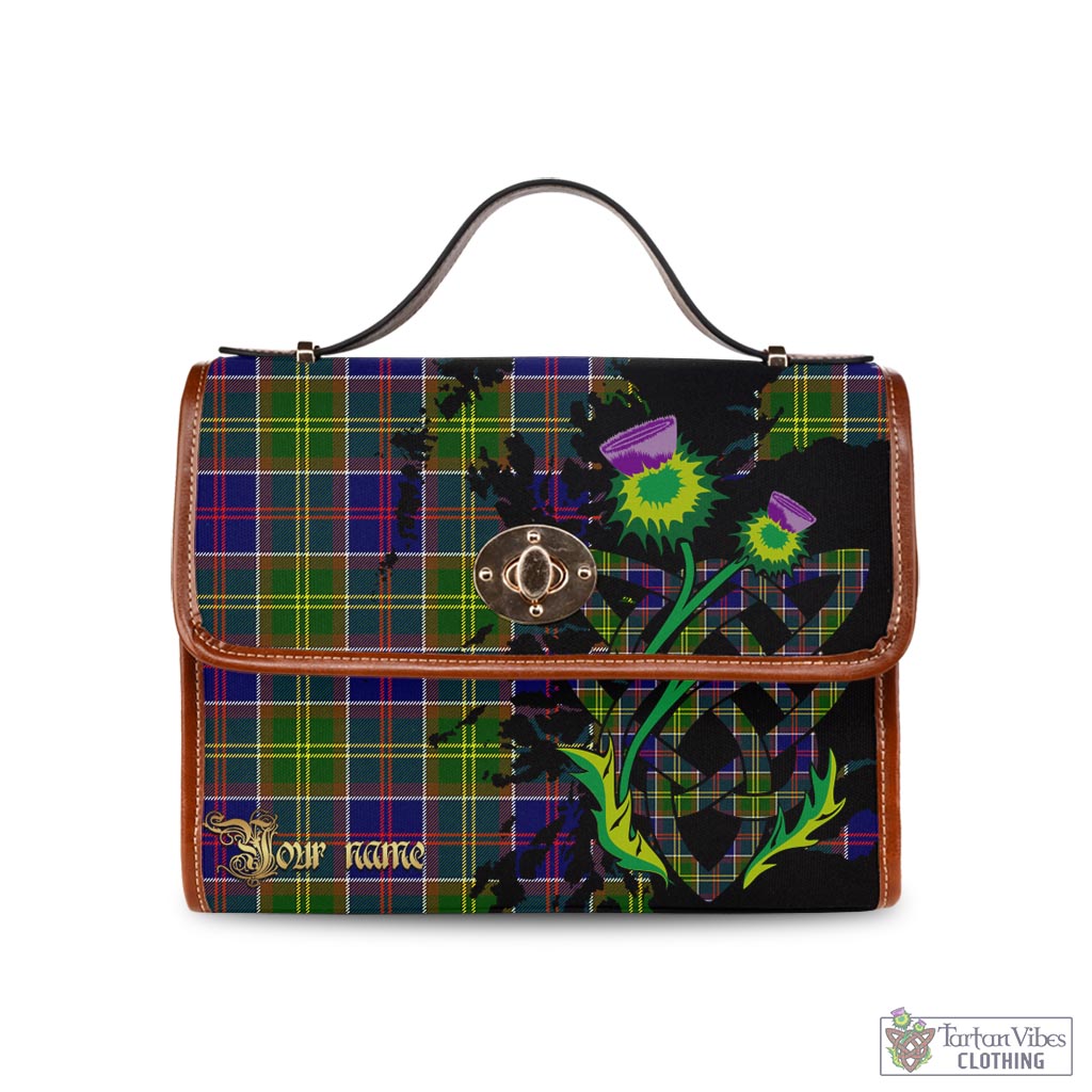 Tartan Vibes Clothing Arnott Tartan Waterproof Canvas Bag with Scotland Map and Thistle Celtic Accents