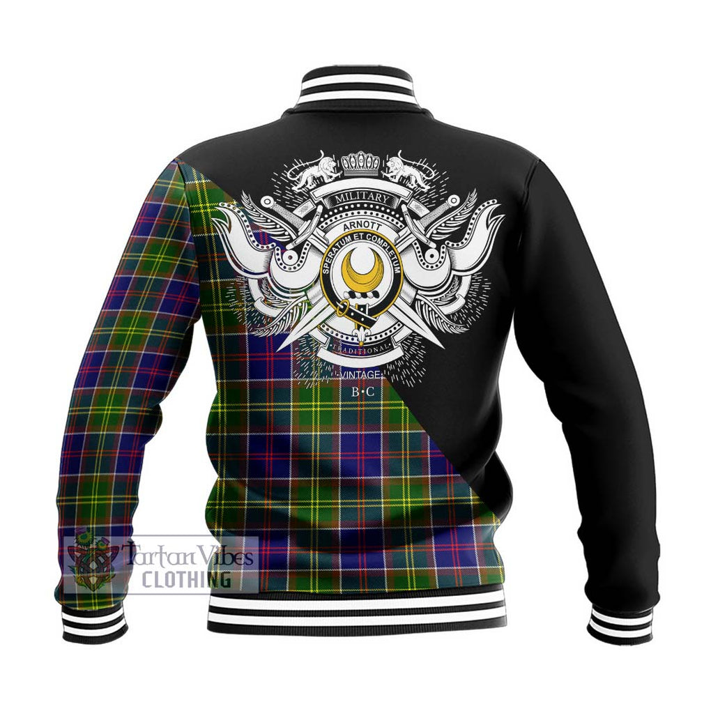Arnott Tartan Baseball Jacket with Family Crest and Military Logo Style - Tartan Vibes Clothing