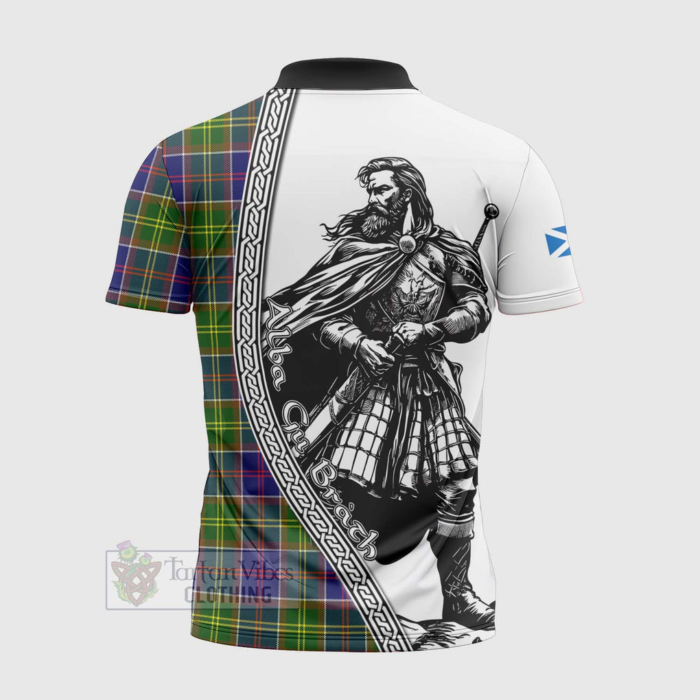 Arnott Tartan Clan Crest Zipper Polo Shirt with Highlander Warrior Celtic Style - Tartan Vibes Clothing