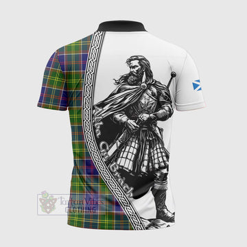 Arnott Tartan Clan Crest Zipper Polo Shirt with Highlander Warrior Celtic Style - Tartan Vibes Clothing