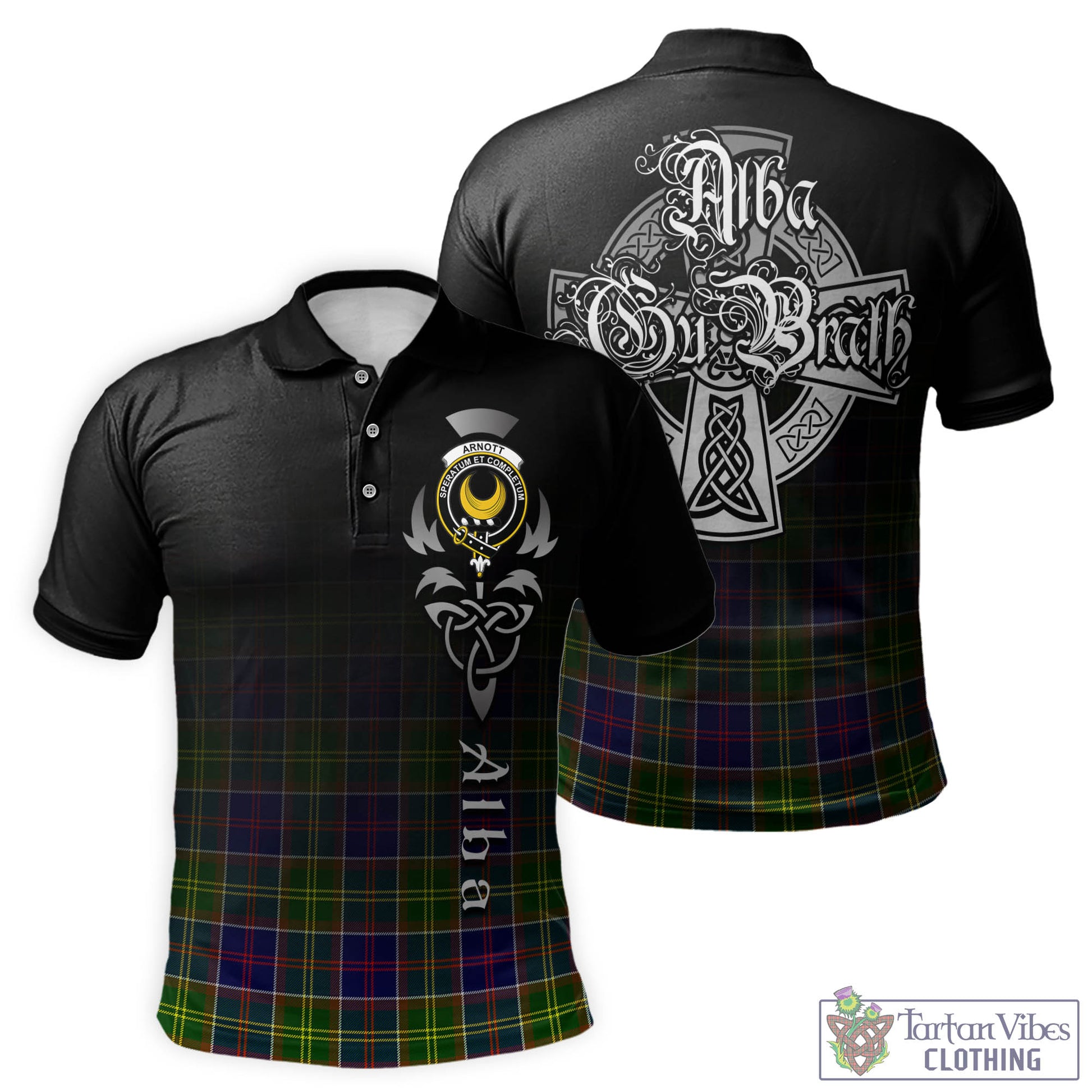 Tartan Vibes Clothing Arnott Tartan Polo Shirt Featuring Alba Gu Brath Family Crest Celtic Inspired