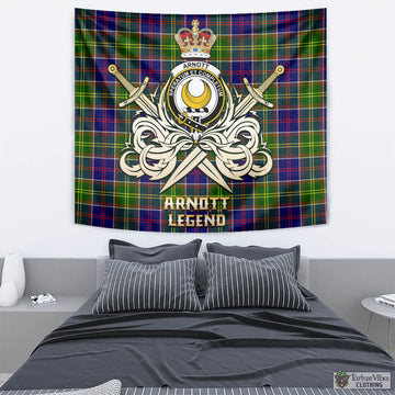 Arnott Tartan Tapestry with Clan Crest and the Golden Sword of Courageous Legacy