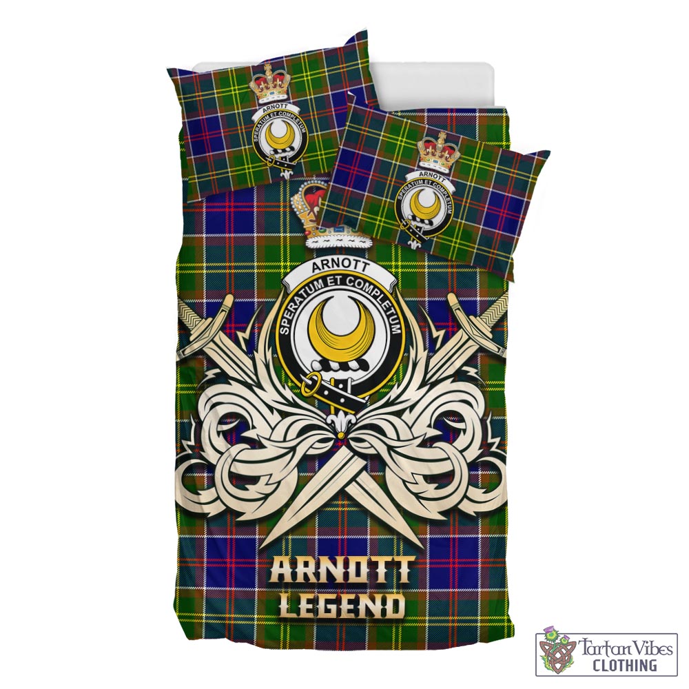 Tartan Vibes Clothing Arnott Tartan Bedding Set with Clan Crest and the Golden Sword of Courageous Legacy