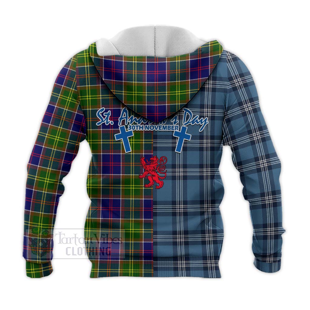 Arnott Tartan Knitted Hoodie Happy St. Andrew's Day Half Tartan Style - Tartan Vibes Clothing
