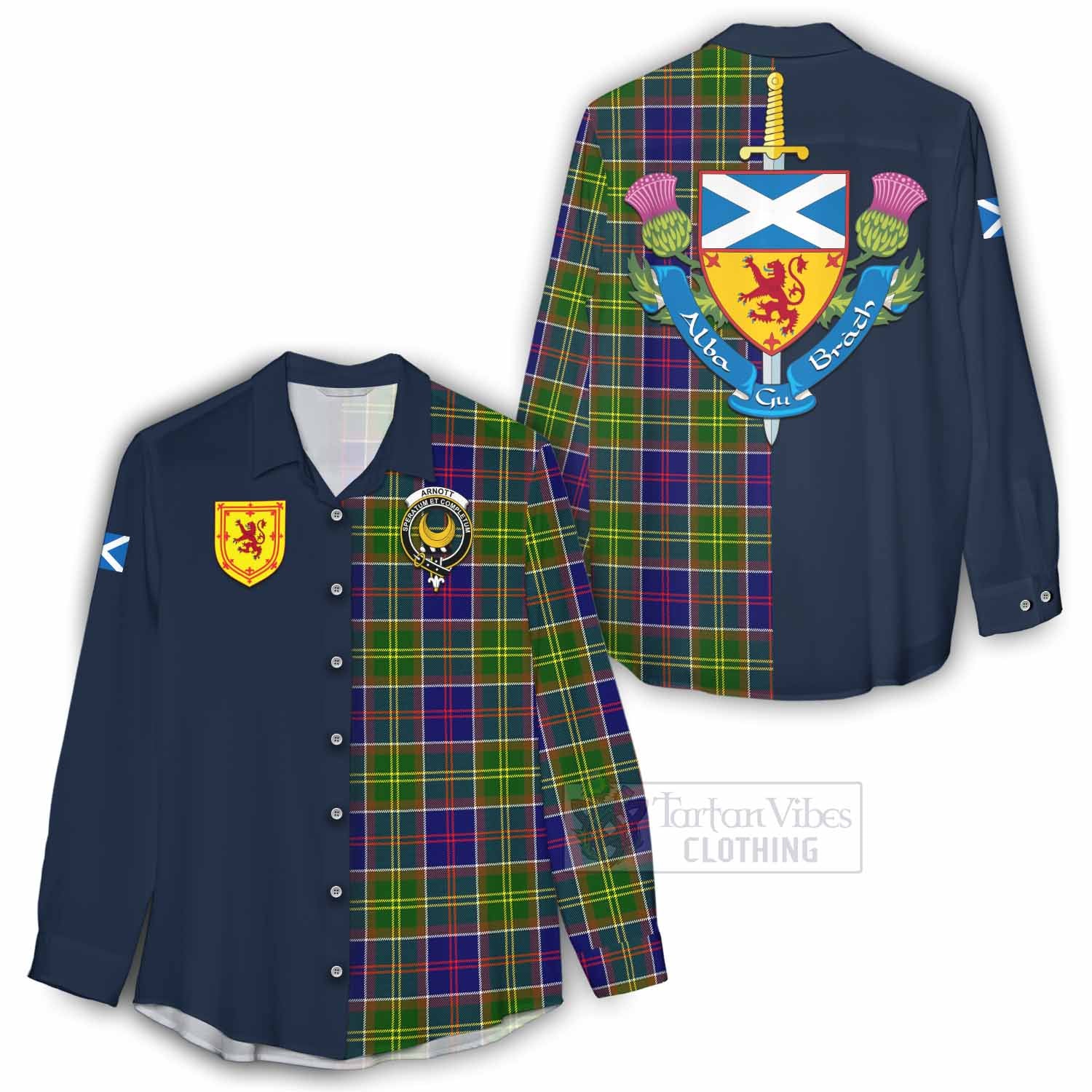 Arnott Tartan Women's Casual Shirt Alba with Scottish Lion Royal Arm Half Style - Tartan Vibes Clothing