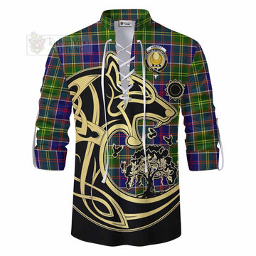 Arnott Tartan Ghillie Kilt Shirt with Family Crest Celtic Wolf Style - Tartan Vibes Clothing