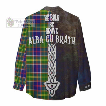 Arnott Tartan Family Crest Women's Casual Shirt Alba Gu Brath Be Brave Lion Ancient Style - Tartan Vibes Clothing
