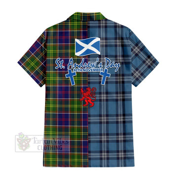 Arnott Tartan Hawaiian Shirt Happy St. Andrew's Day Half Tartan Style - Tartan Vibes Clothing