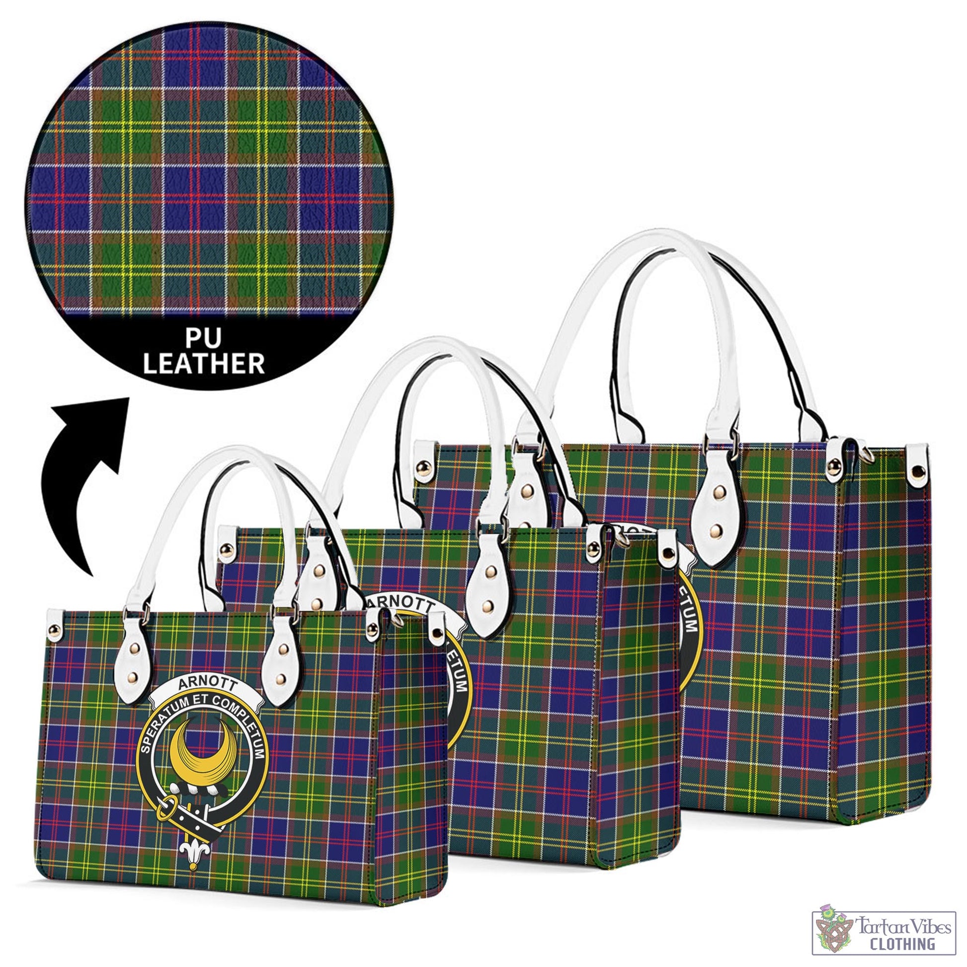 Tartan Vibes Clothing Arnott Tartan Luxury Leather Handbags with Family Crest