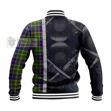 Arnott Tartan Baseball Jacket with Family Crest Cross Sword Thistle Celtic Vibes - Tartan Vibes Clothing