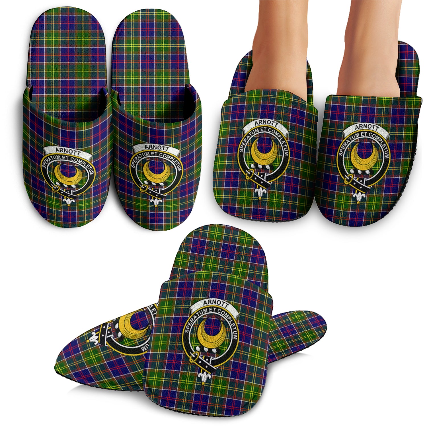 Arnott Tartan Home Slippers with Family Crest - Tartanvibesclothing