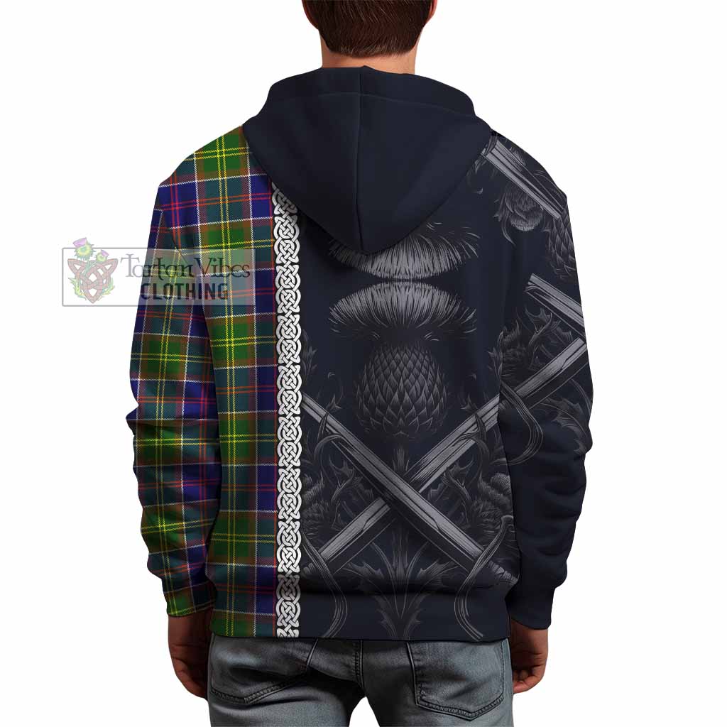 Arnott Tartan Hoodie with Family Crest Cross Sword Thistle Celtic Vibes - Tartan Vibes Clothing