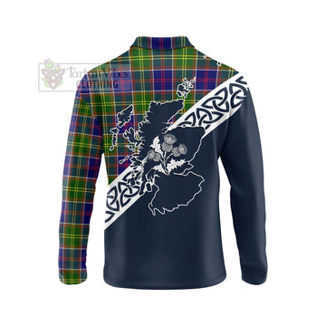 Arnott Tartan Long Sleeve Polo Shirt Featuring Thistle and Scotland Map - Tartan Vibes Clothing