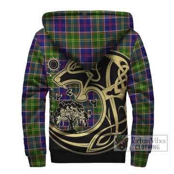 Arnott Tartan Sherpa Hoodie with Family Crest Celtic Wolf Style - Tartan Vibes Clothing