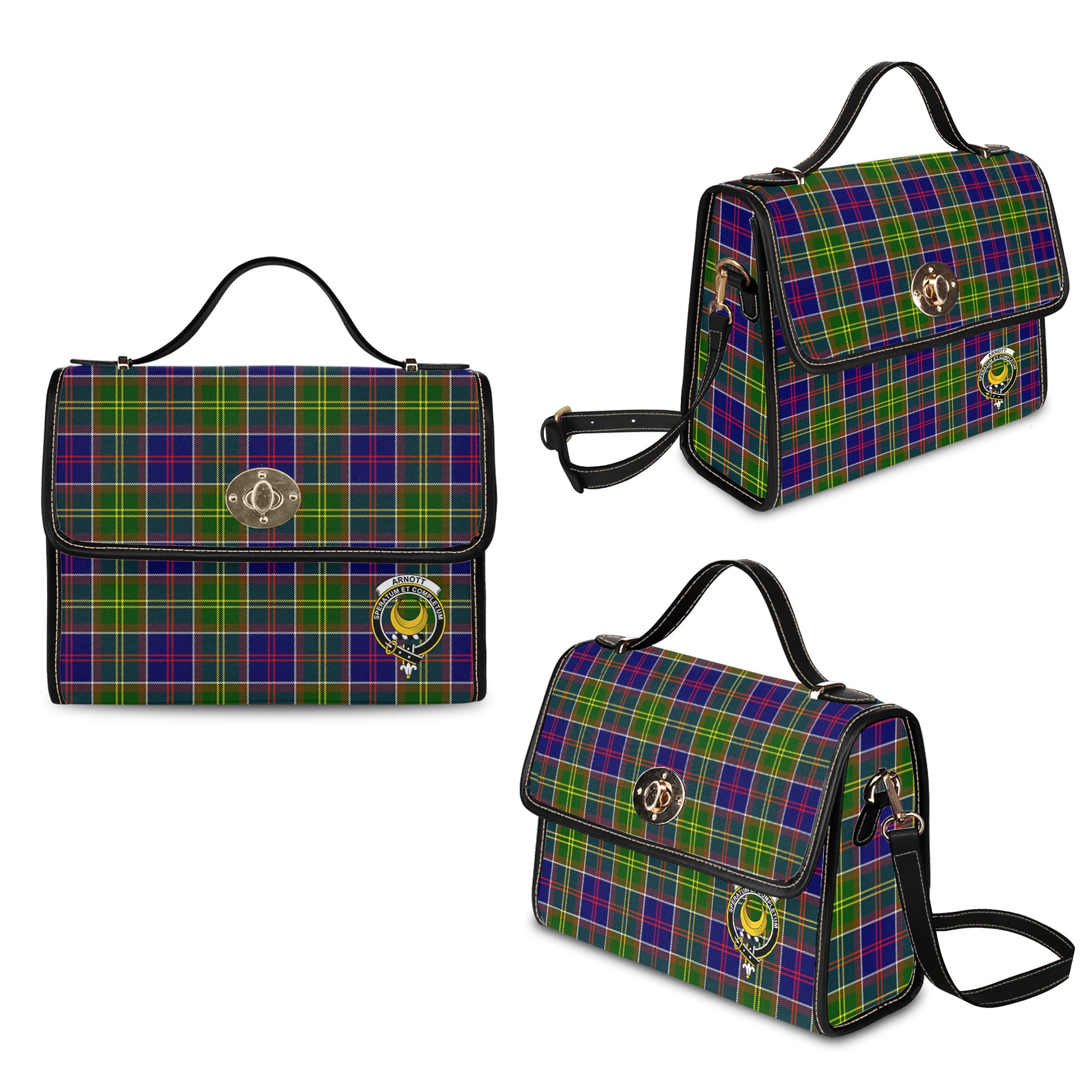 Arnott Tartan Leather Strap Waterproof Canvas Bag with Family Crest - Tartanvibesclothing