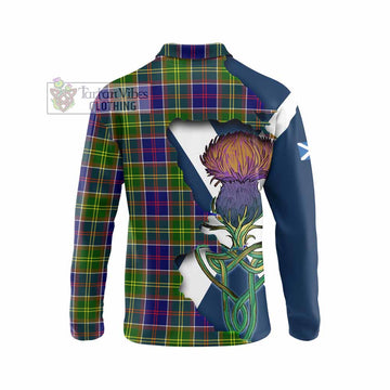 Tartan Vibes Clothing Arnott Tartan Family Crest Long Sleeve Polo Shirt Scottish Thistle Celtic Inspired