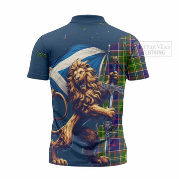 Arnott Tartan Family Crest Zipper Polo Shirt with Scottish Majestic Lion - Tartan Vibes Clothing