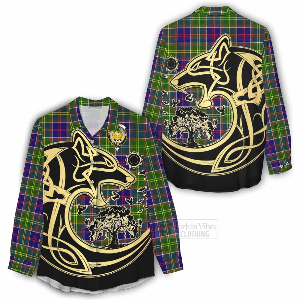 Arnott Tartan Women's Casual Shirt with Family Crest Celtic Wolf Style - Tartan Vibes Clothing